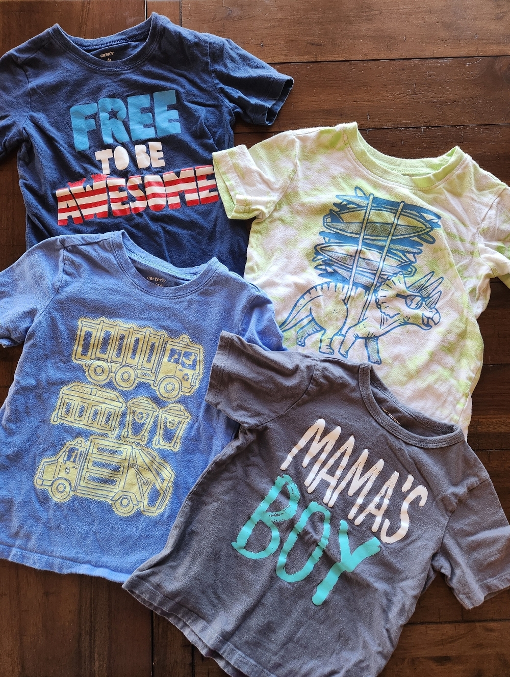 Toddler Boys Short-Sleeve Tees Set Of 4 - Blue, Gray, Light Green, Navy - 4T